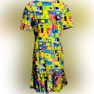 Scassi Vintage Geometric Mini Dress - Yellow Multi